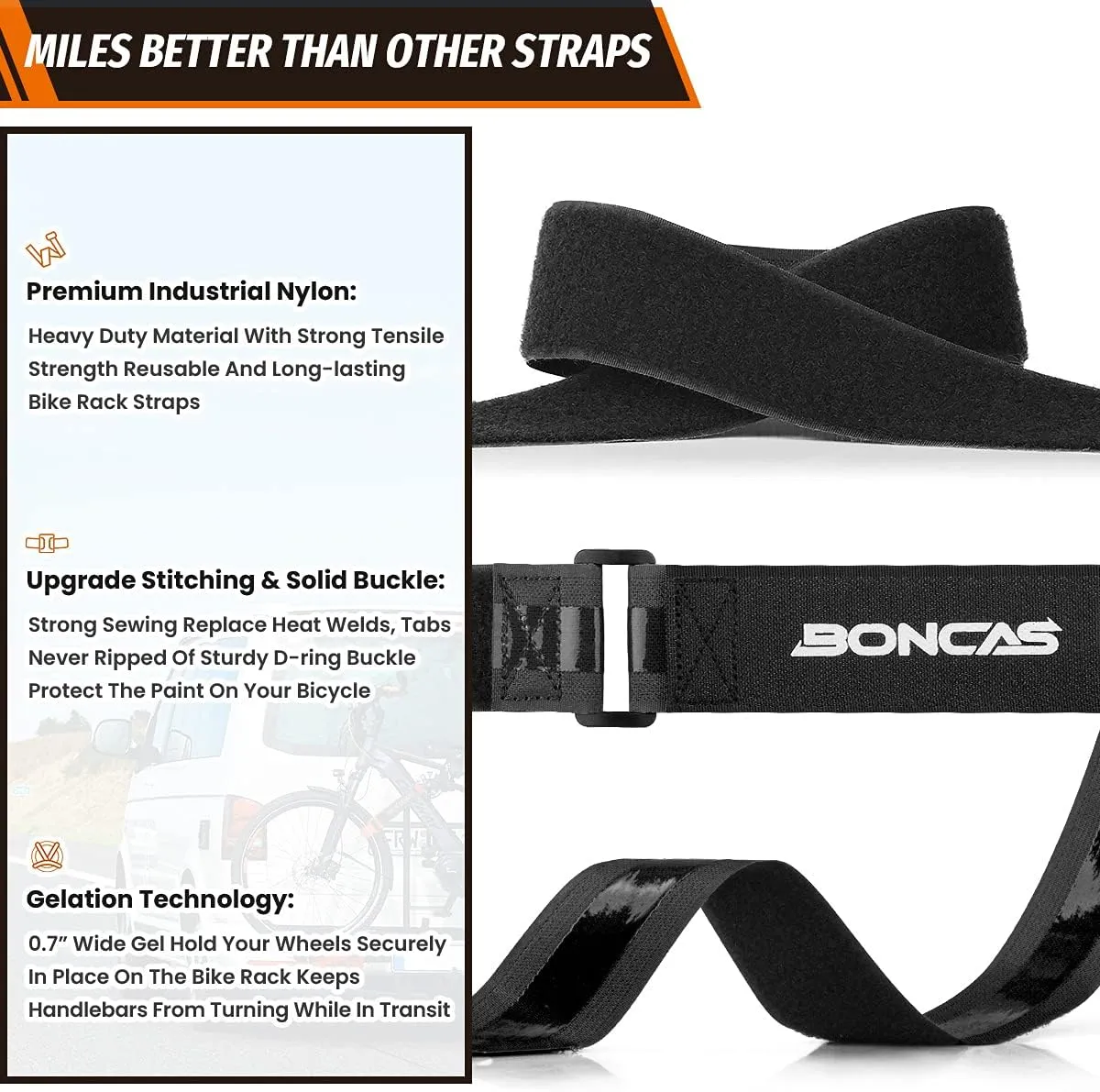 Boncas Adjustable Bike Rack Strap Bicycle Wheel Stabilizer Straps with Innovative Gel Grip Keep The Bicycle Wheel from Spinning