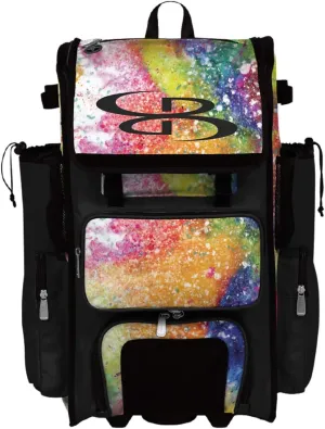 Boombah Rolling Superpack 2.0 Baseball/Softball Gear Bag - 23-1/2" x 13-1/2" x 9-1/2" - Rainbow Splatter Multicolor - Telescopic Handle - Holds 4 Bats - Wheeled Version