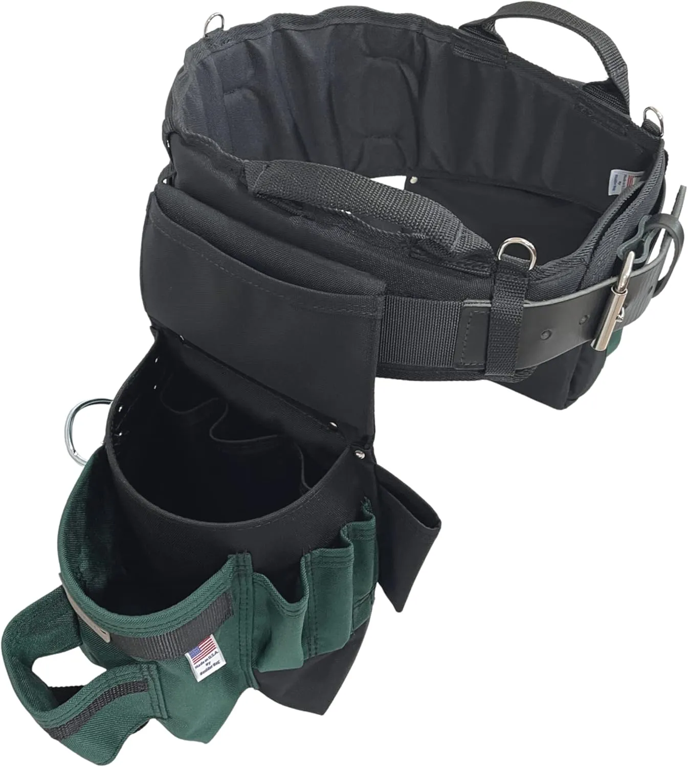 BOULDER BAG Professional Pro Framer MAX Combo with Comfort Back Support Tool Belt, Leather Belt Buckle, Heavy Duty, Green (Medium 28-32 Inches), Made in USA