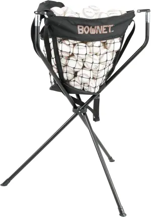 Bownet Caddy Elite - Baseball & Softball Ball Caddy - Collapsible Stand, Portable w/Carrying Bag - Durable Canvas Bag Heavy Netting - Holds 8 Dozen Baseballs & 4 Dozen Softballs - 36", Black