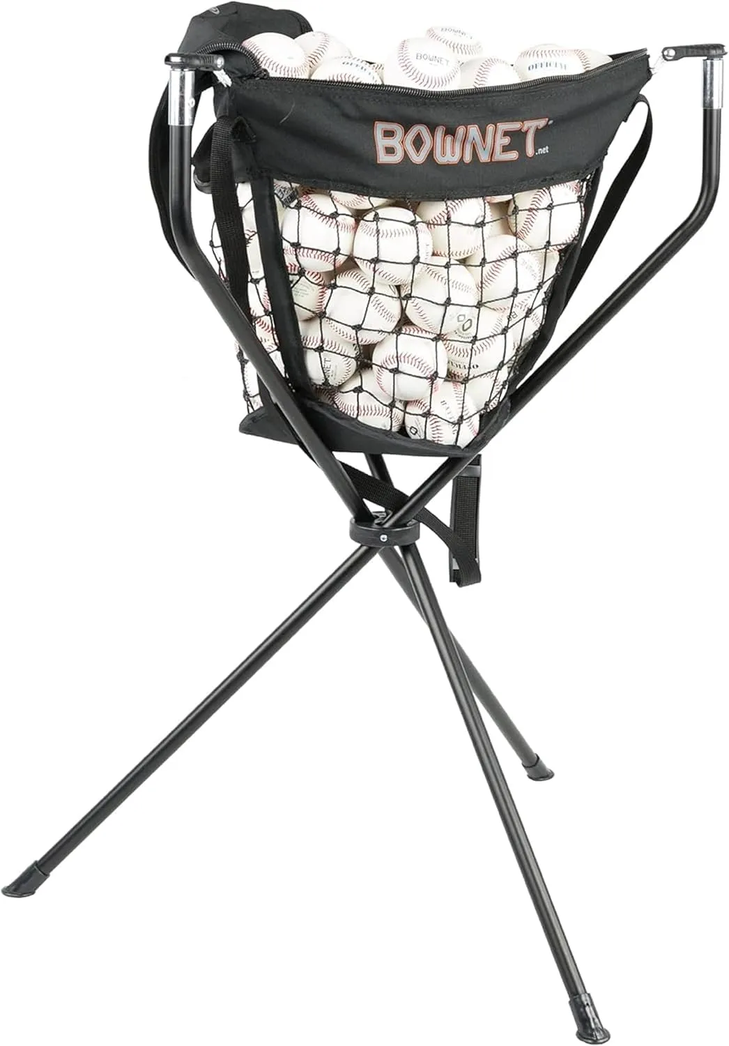 Bownet Caddy Elite - Baseball & Softball Ball Caddy - Collapsible Stand, Portable w/Carrying Bag - Durable Canvas Bag Heavy Netting - Holds 8 Dozen Baseballs & 4 Dozen Softballs - 36", Black