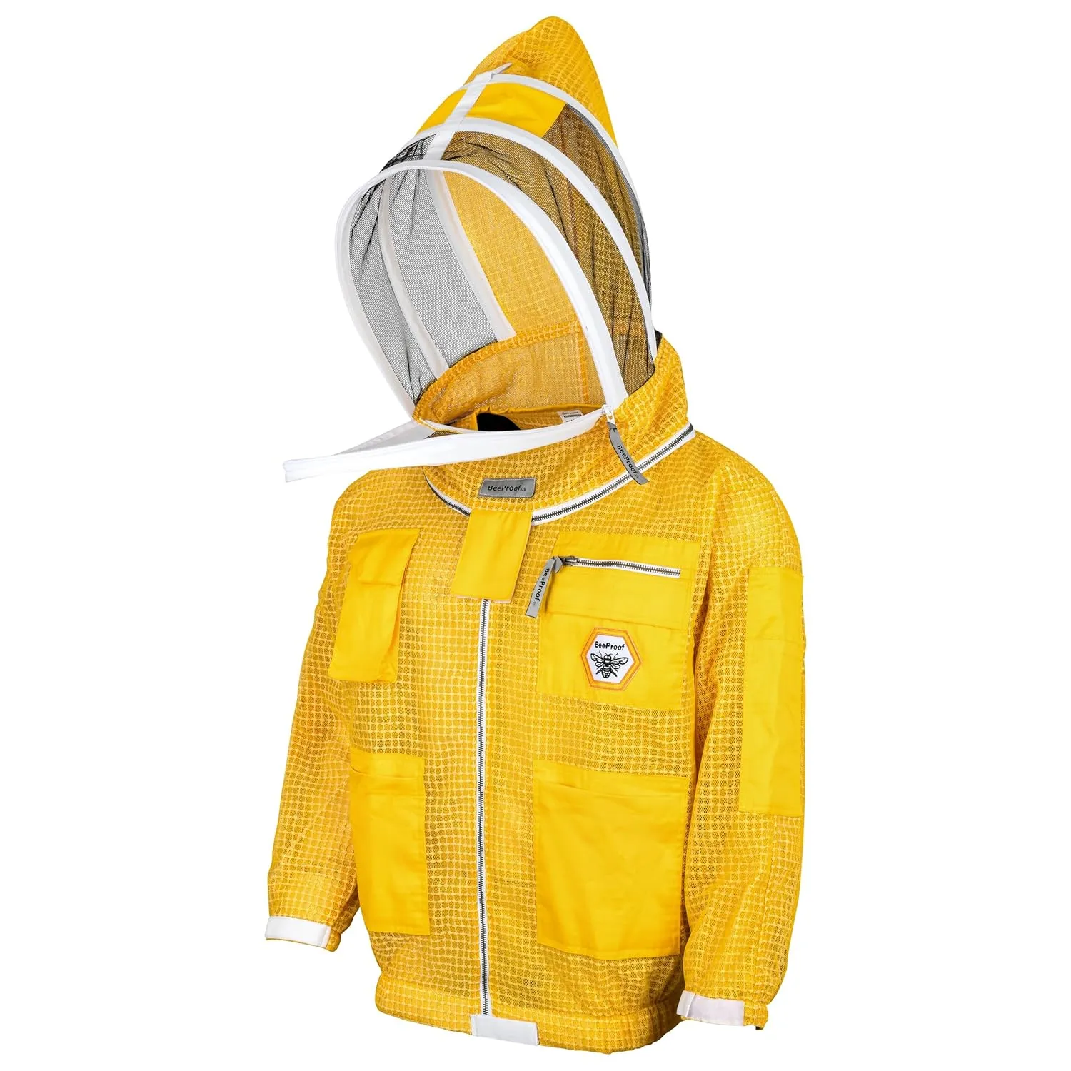 BP-301 Beekeeping Jacket with Veil 3 Layer Ultra Ventilated Bee Suit with Total Protection, Safety Fencing, YKK Zippers with Carrying Bag (Golden) X-Large