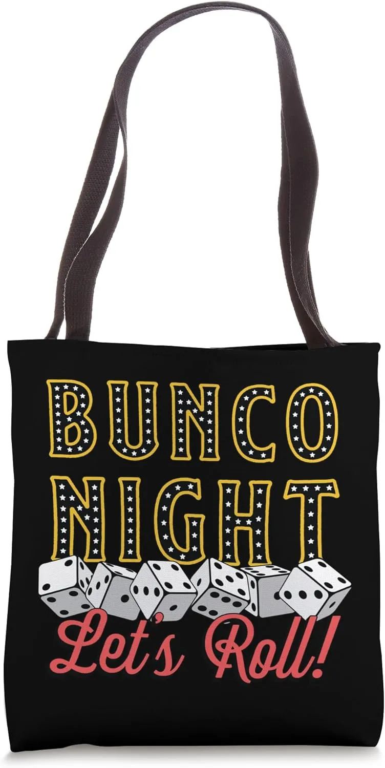 Bunco Night Let's Roll Shake Rattle Dices Party Game Bunco Tote Bag