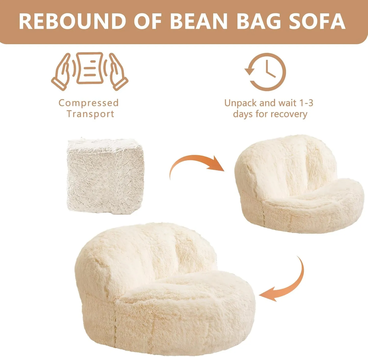 BYBYME Giant Bean Bag Chair, Faux Fur Bean Bag Couch with Filler Large Living Room Bean Bag Chairs for Adults, Big Lazy Sofa Accent Chair with Pocket Floor Chair