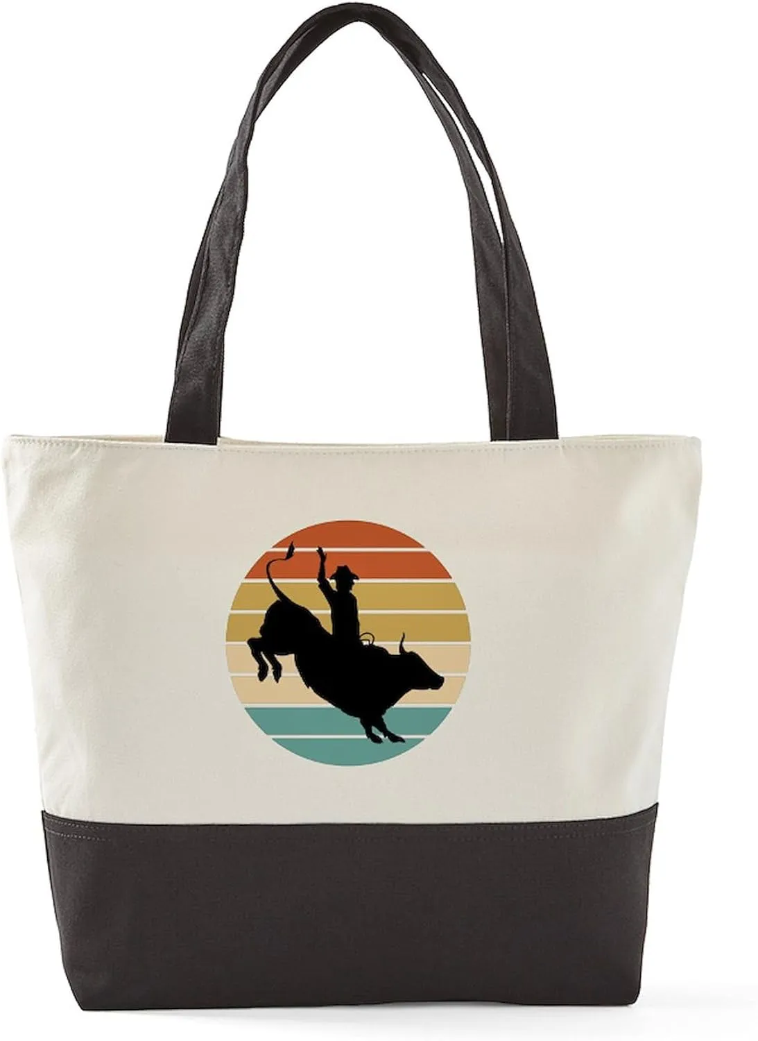 CafePress Rodeo Bull Rider Retro Sunset Canvas Tote Top Zipper Closure