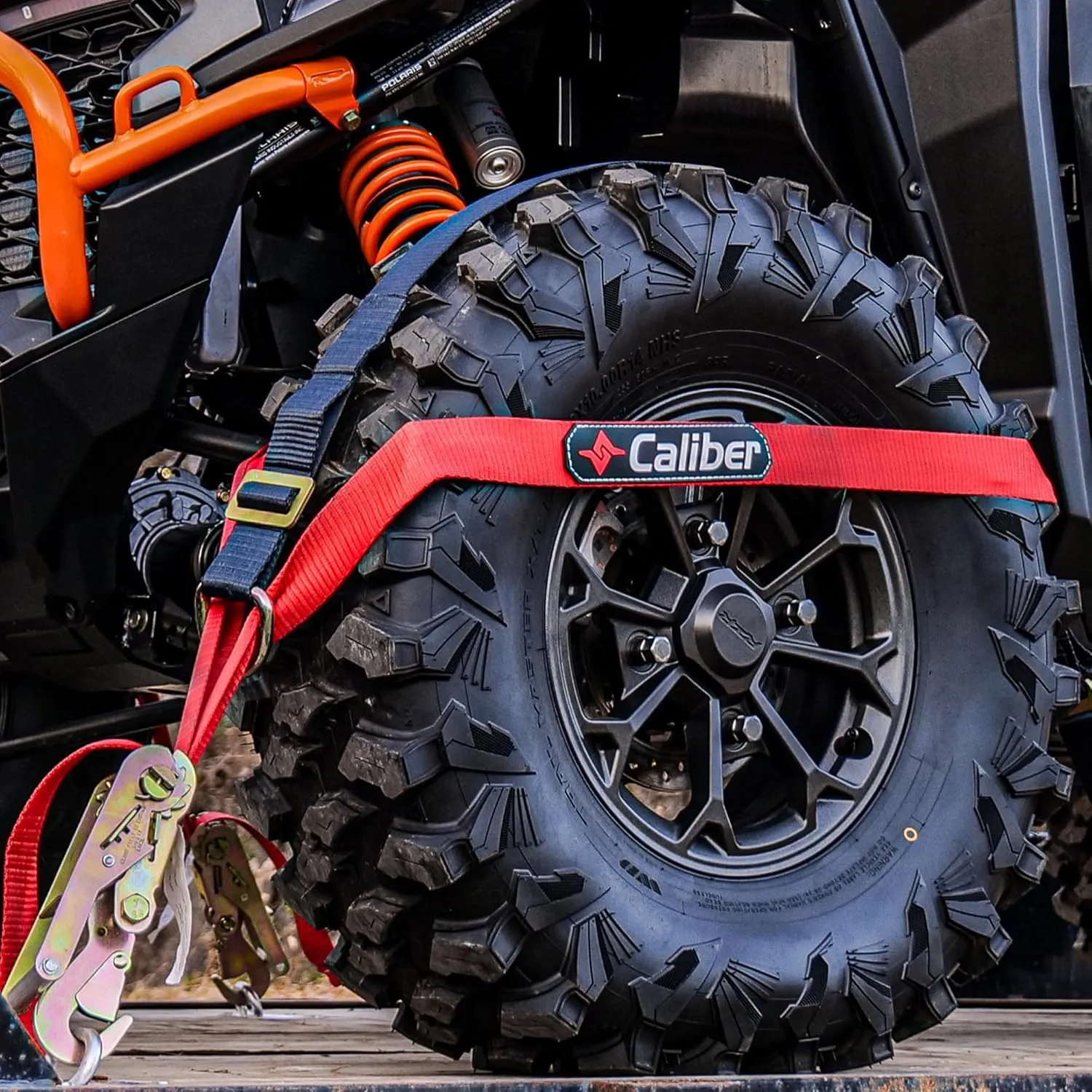 Caliber Trailblazer ORV Heavy-Duty Tie Down Straps, 2-Way Tension Around Tire with 11,000 lbs. Break Strength, 4-Pack