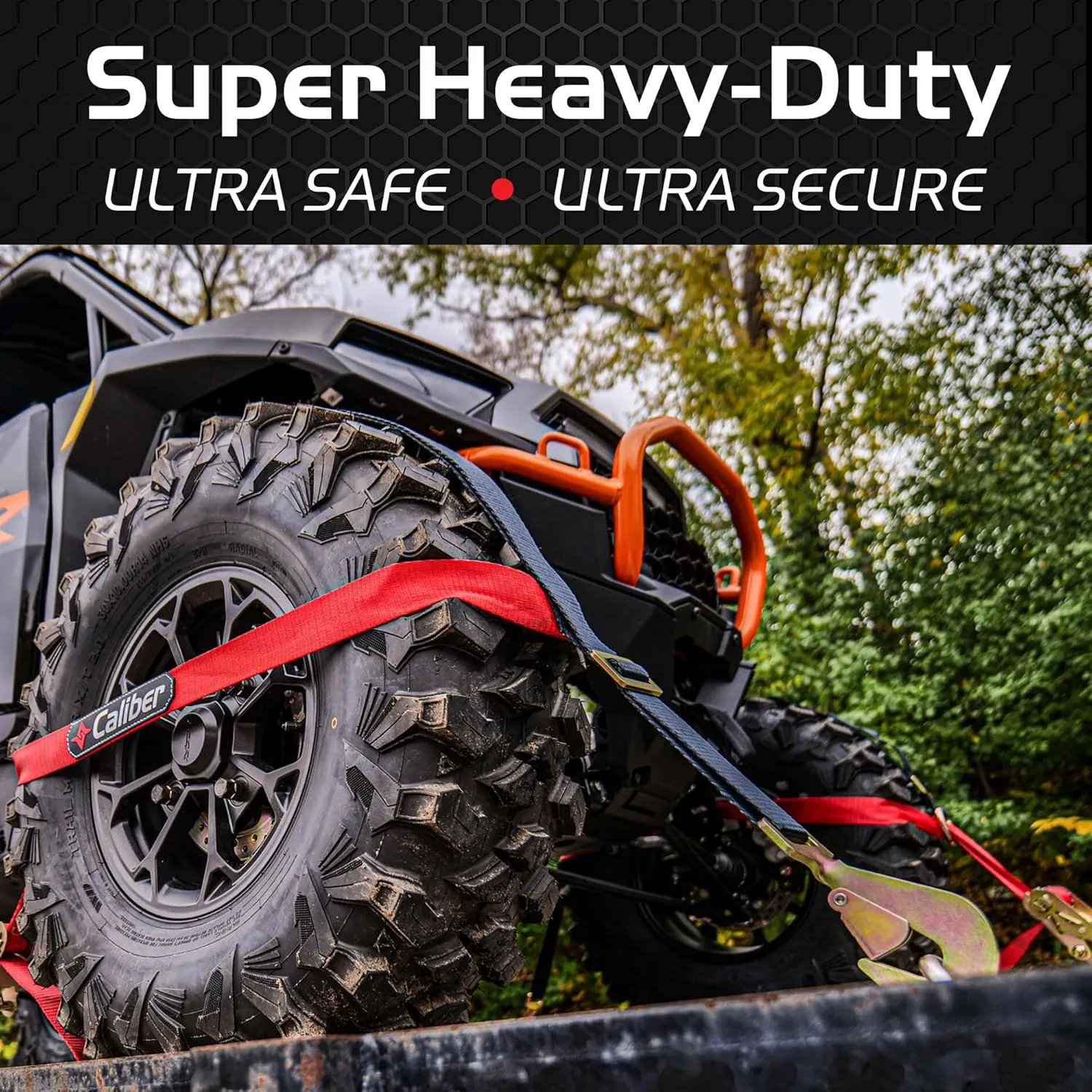 Caliber Trailblazer ORV Heavy-Duty Tie Down Straps, 2-Way Tension Around Tire with 11,000 lbs. Break Strength, 4-Pack
