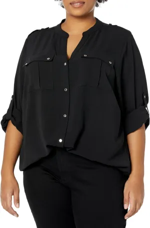 Calvin Klein Women's Non-Iron Tunic Roll Sleeve Shirt (Regular and Plus Sizes)