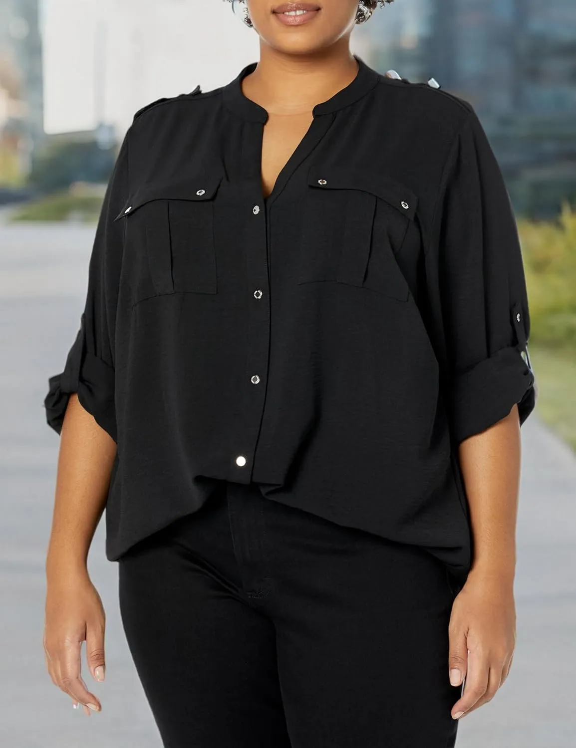 Calvin Klein Women's Non-Iron Tunic Roll Sleeve Shirt (Regular and Plus Sizes)