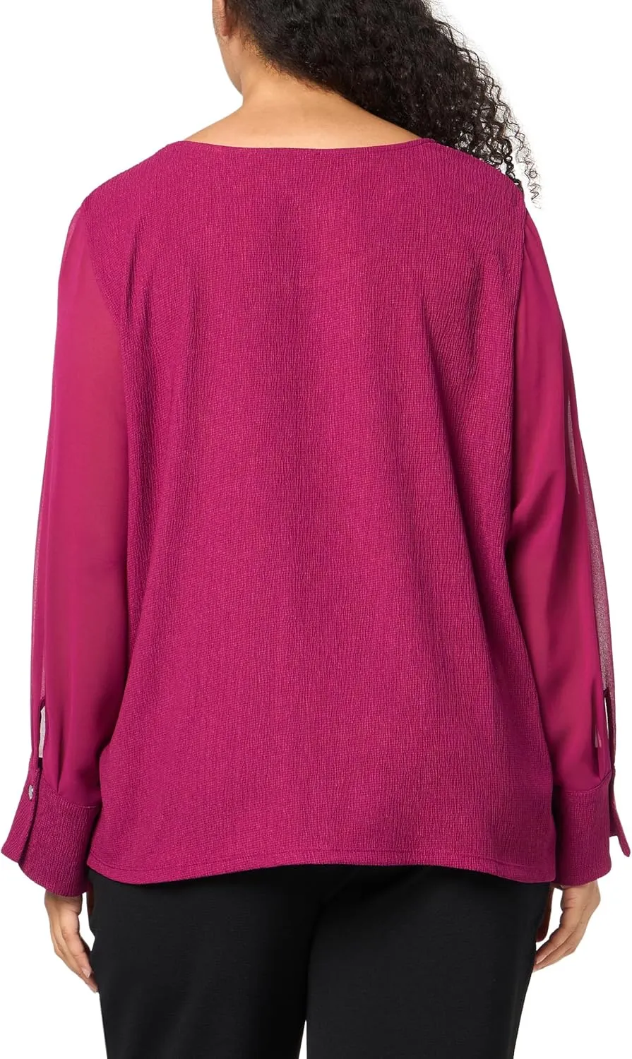 Calvin Klein Women's Plus Chiffon Sleeve Blouse Top