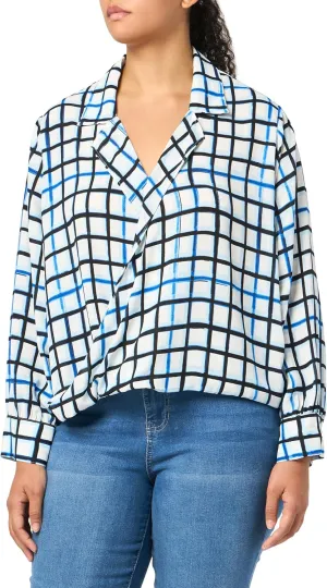 Calvin Klein Women's Plus Long Sleeve Faux Wrap Blouse Top