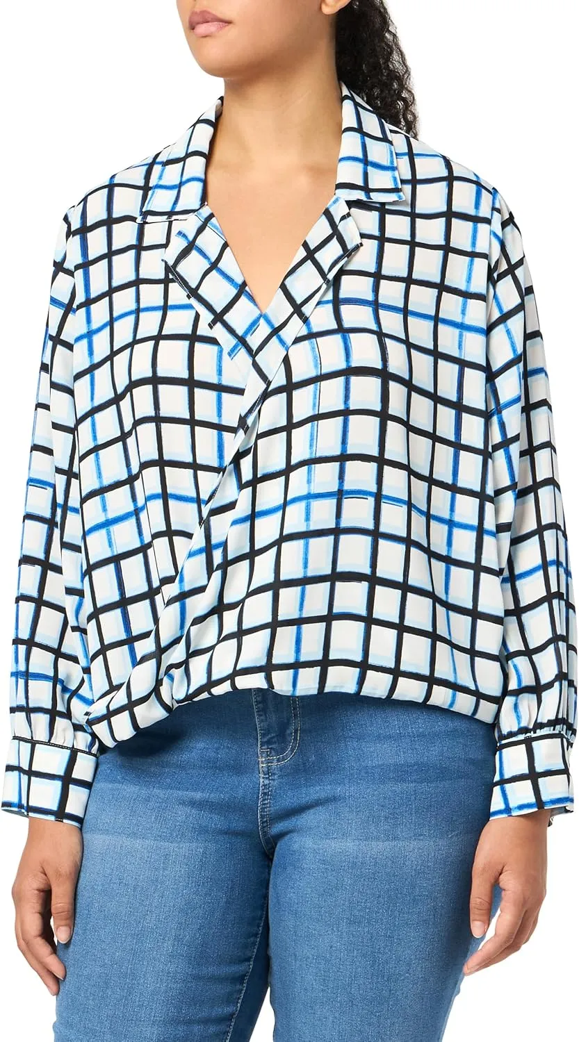 Calvin Klein Women's Plus Long Sleeve Faux Wrap Blouse Top