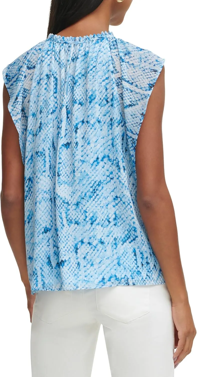 Calvin Klein Women's Printed Chiffon Sleeveless Blouse Top