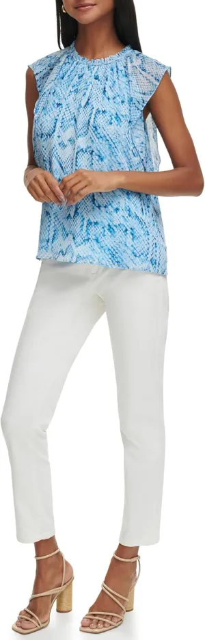 Calvin Klein Women's Printed Chiffon Sleeveless Blouse Top