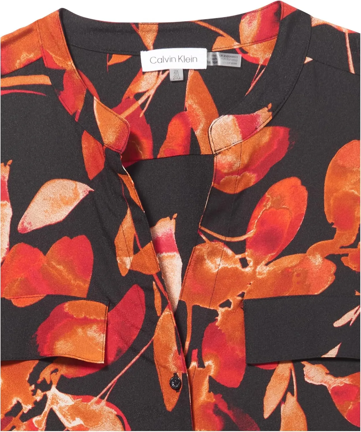 Calvin Klein Women's Roll Tab Sleeve Printed Blouse