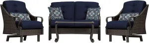 Cambridge Patio Navy Blue Saratoga Hand-Woven Wicker 4-Piece Chat Set | Outdoor Luxury Seating | UV Protected Cushions | Weather and Rust Resistant SARATO4PC-NVY