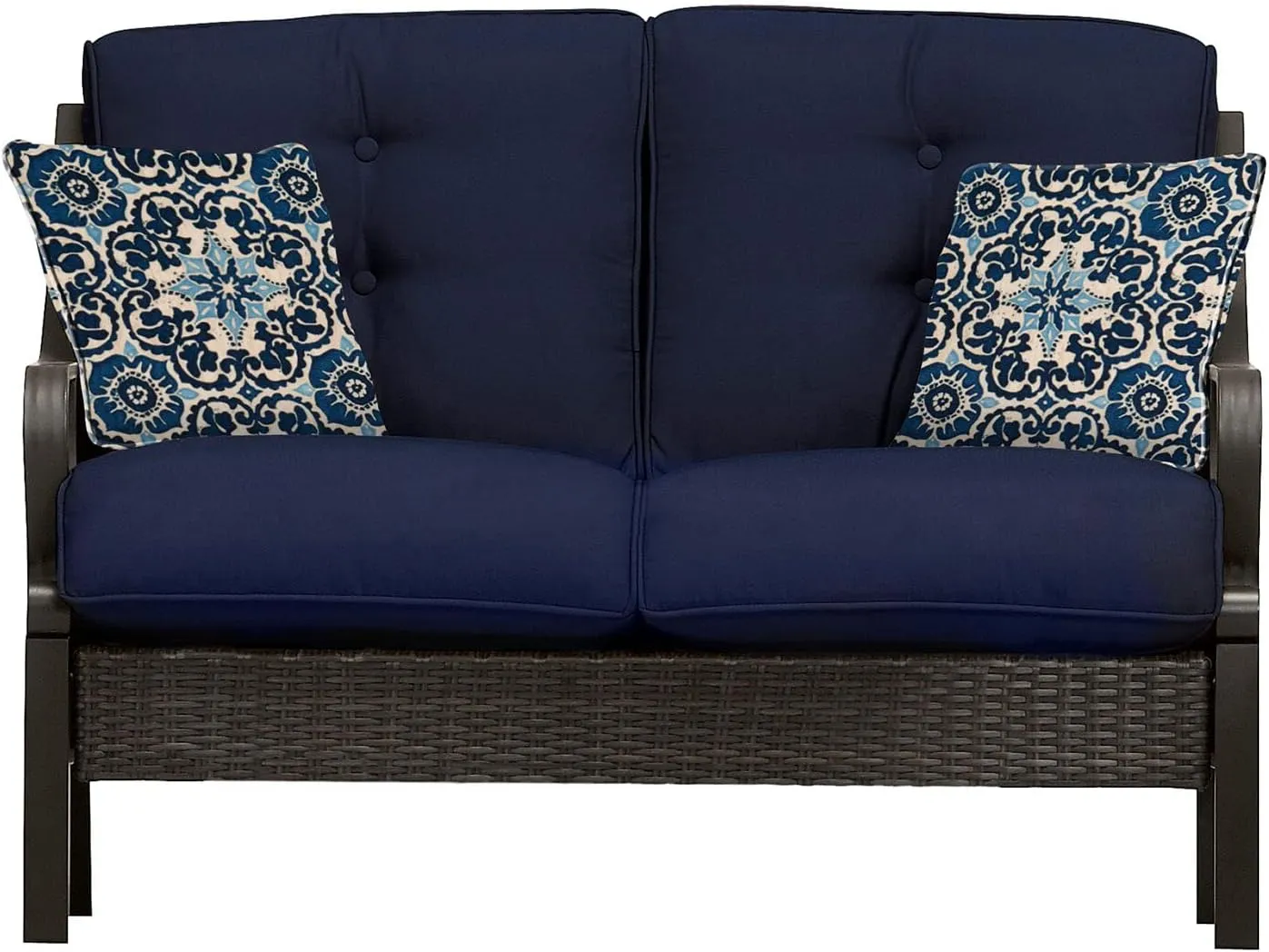 Cambridge Patio Navy Blue Saratoga Hand-Woven Wicker 4-Piece Chat Set | Outdoor Luxury Seating | UV Protected Cushions | Weather and Rust Resistant SARATO4PC-NVY