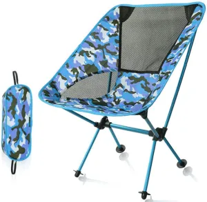 Camping Accessory Outdoor Camouflage Portable Folding Camping Chair Light Fishing Beach Chair Aviation Aluminum Alloy Backrest Recliner (Color : Blue)