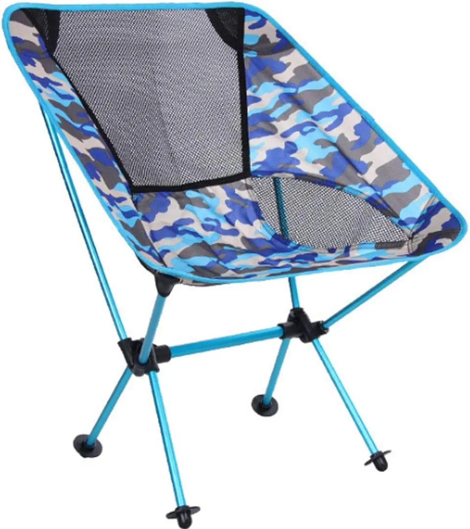 Camping Accessory Outdoor Camouflage Portable Folding Camping Chair Light Fishing Beach Chair Aviation Aluminum Alloy Backrest Recliner (Color : Blue)