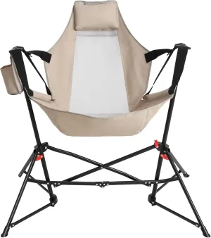 Camping Chair, Folding Portable Rocking Chair, Aluminum Alloy Adjustable Back Swinging Chair with Pillow Cup Holder, Recliner with Carry Bag for Outdoor Travel Lawn Backyard, Khaki