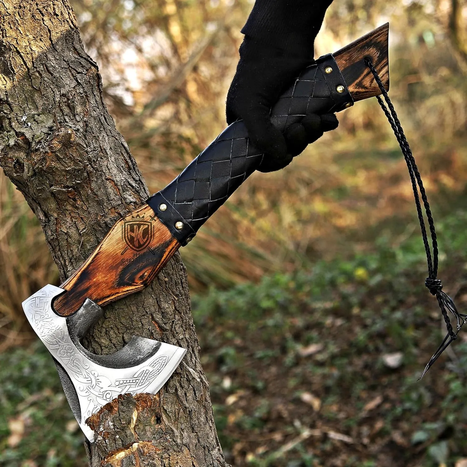 Camping Hatchet Axe with Leather Sheath, 15.7 inches (Black Axe (Leather Sheath))