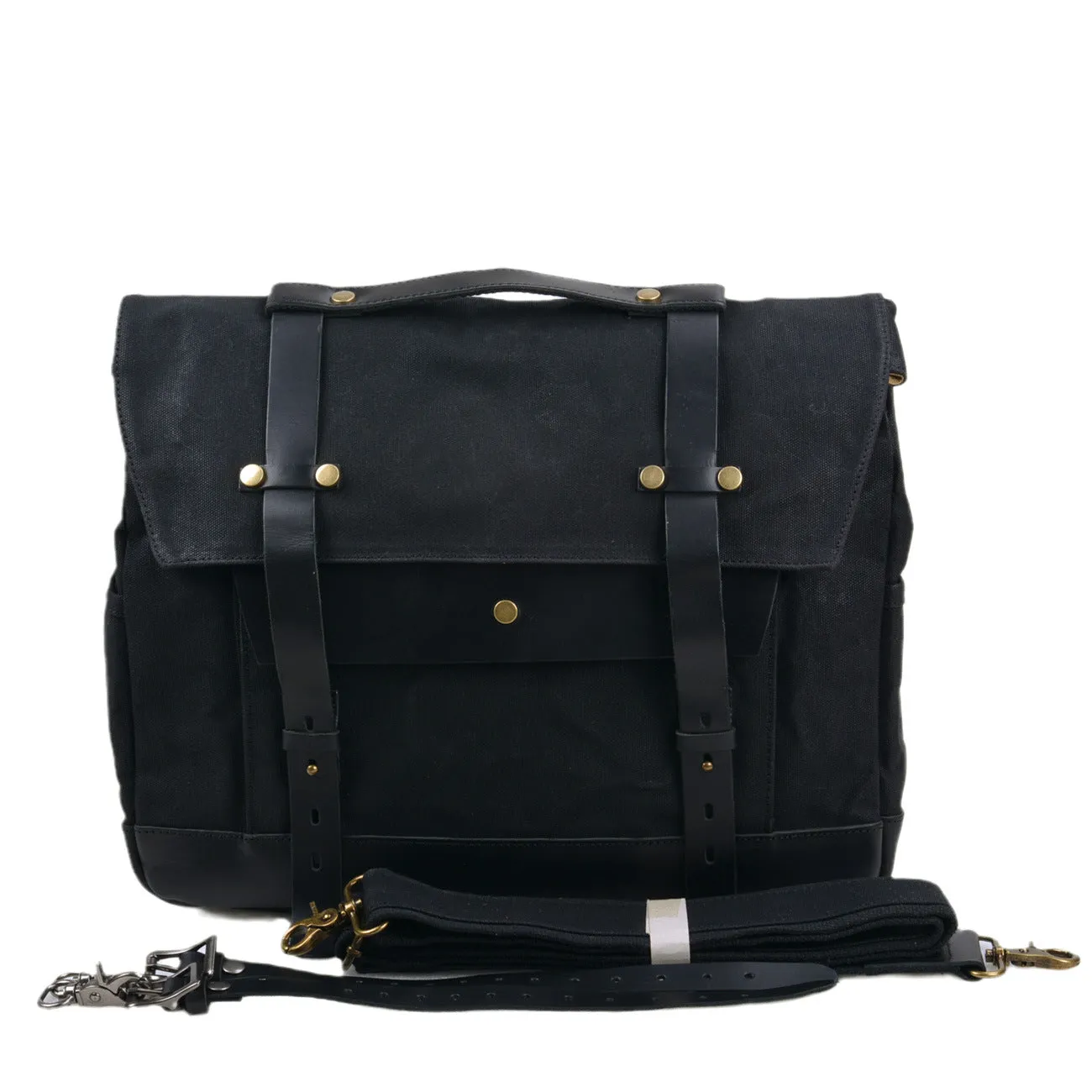 Canvas and Leather Roll-Top Messenger Bag with Detachable Strap
