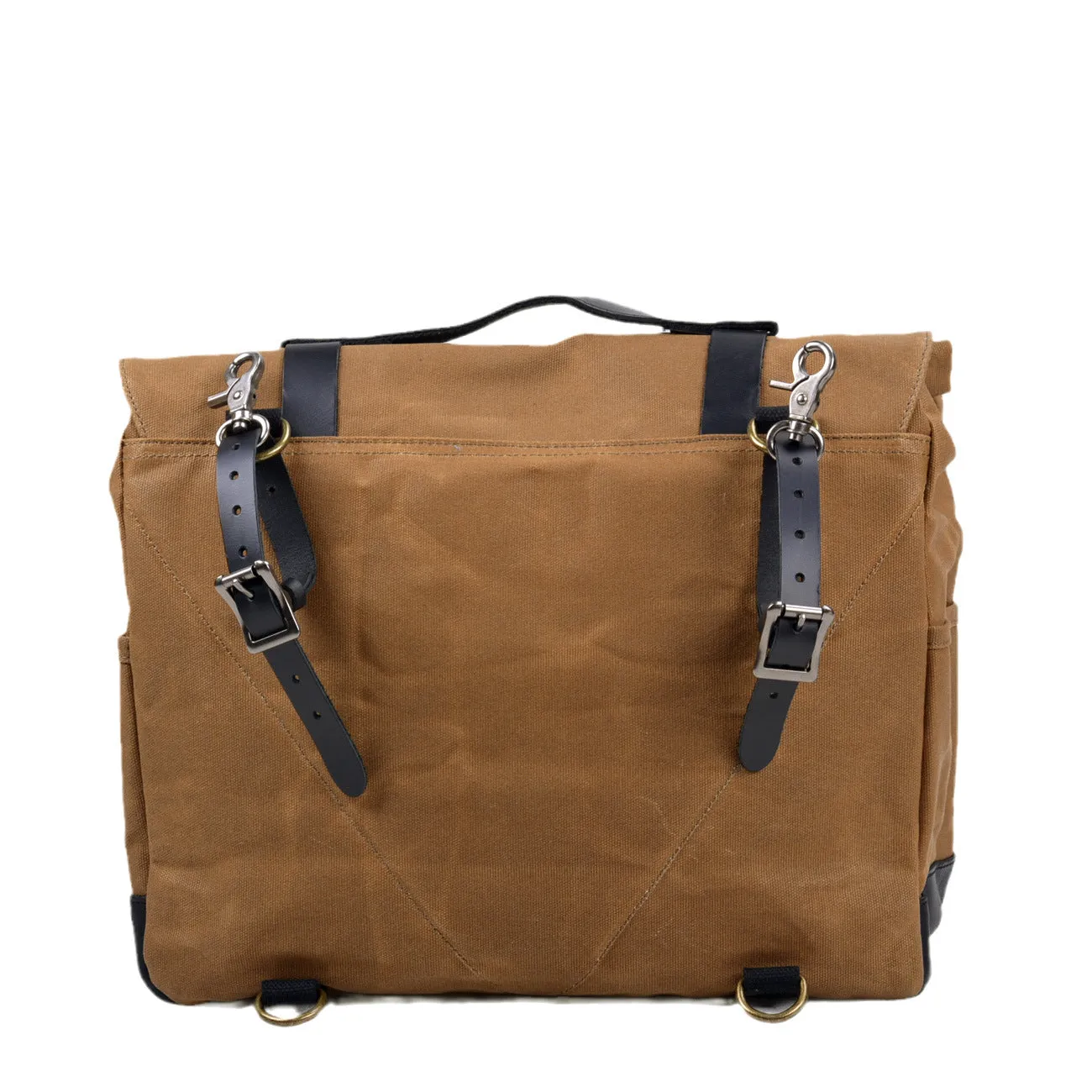 Canvas and Leather Roll-Top Messenger Bag with Detachable Strap