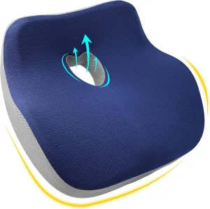 Car Seat Cushion, Ergonomic Memory Foam Butt Cushion for Sciatica Pain Relief, Adult Booster Seat for Short People, Car Pillow for Driving, Truck, Office, Wheelchair - Blue&Gray