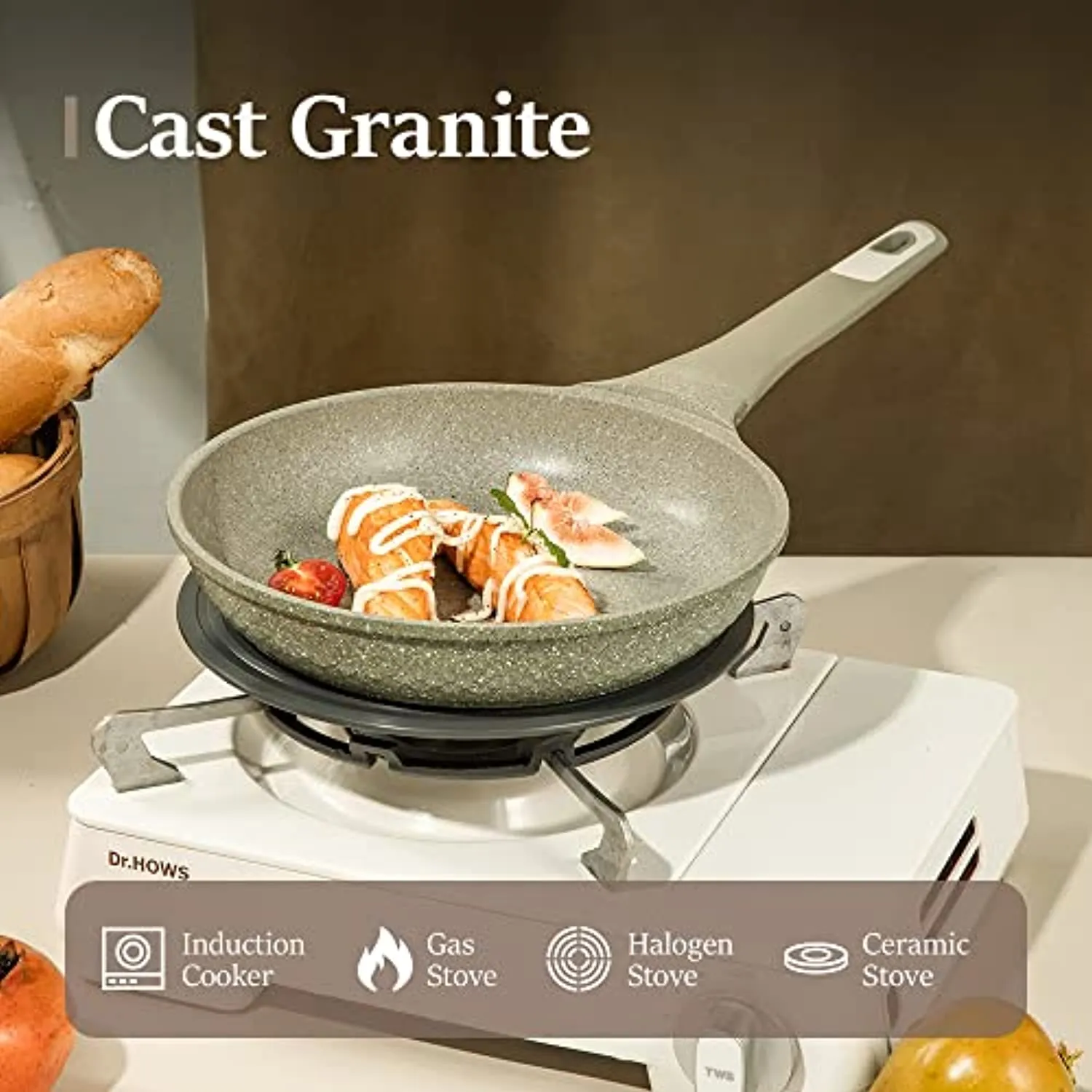 Carote Granite Nonstick Cookware Set,5 Pcs Nonstick Cookware Set Pans and Pots, Terra,Green PFOA Free (5-Pcs Cookware Set)