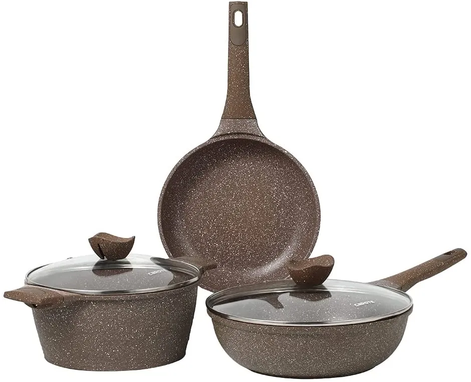 Carote Granite Nonstick Cookware Set,5 Pcs Nonstick Cookware Set Pans and Pots, Terra,Green PFOA Free (5-Pcs Cookware Set)