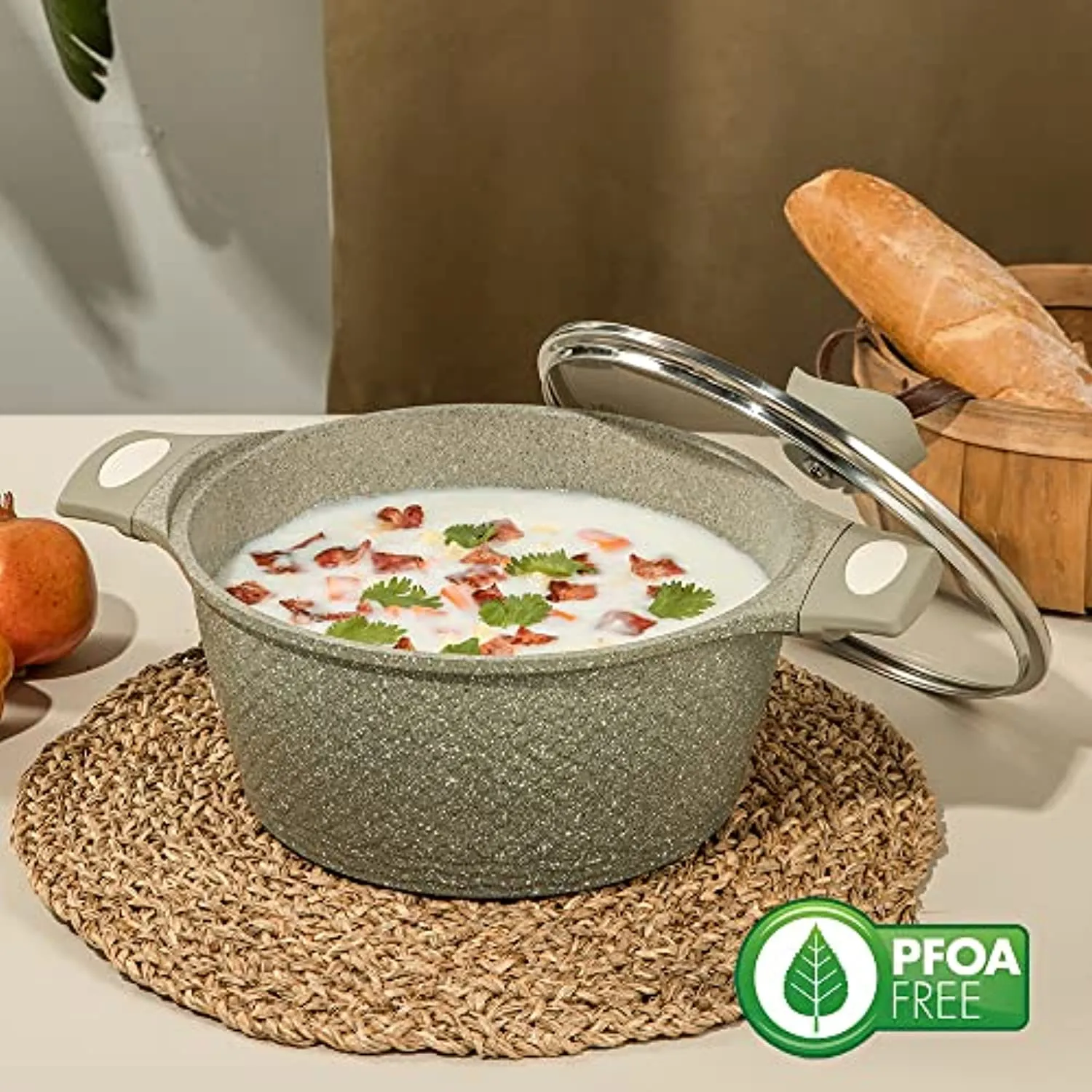 Carote Granite Nonstick Cookware Set,5 Pcs Nonstick Cookware Set Pans and Pots, Terra,Green PFOA Free (5-Pcs Cookware Set)
