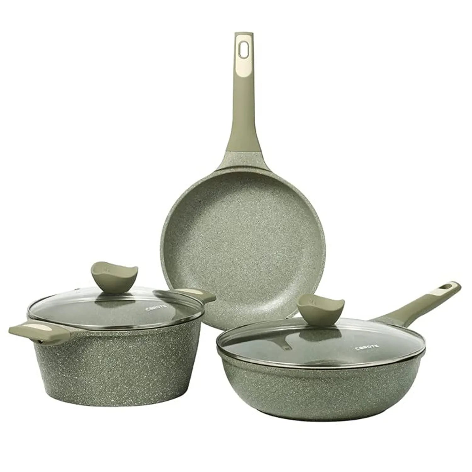 Carote Granite Nonstick Cookware Set,5 Pcs Nonstick Cookware Set Pans and Pots, Terra,Green PFOA Free (5-Pcs Cookware Set)