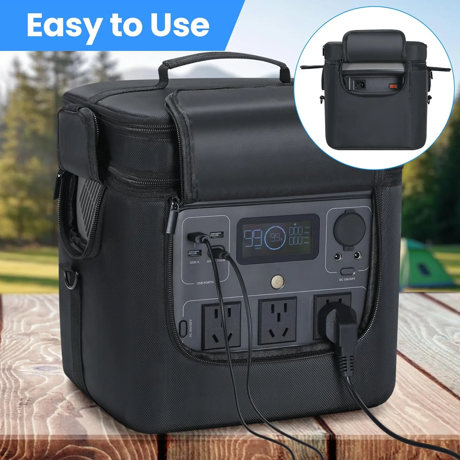 Carrying Bag Compatible with ECOFLOW River 2 Pro, Power Storage Bag with Adjustable Shoulder Strap, Soft Generator Cover with Side Zipper,28*27*23CM (Black, For River 2 Pro)