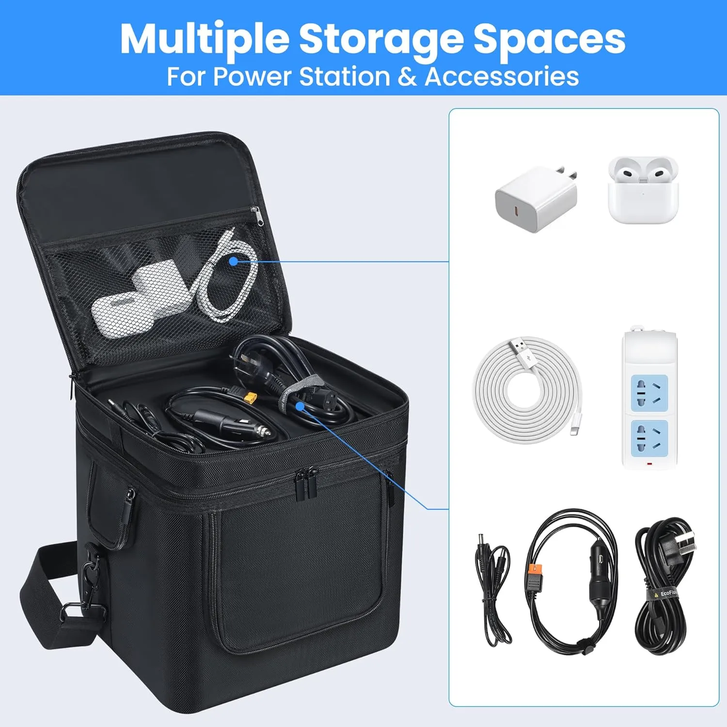 Carrying Bag Compatible with ECOFLOW River 2 Pro, Power Storage Bag with Adjustable Shoulder Strap, Soft Generator Cover with Side Zipper,28*27*23CM (Black, For River 2 Pro)