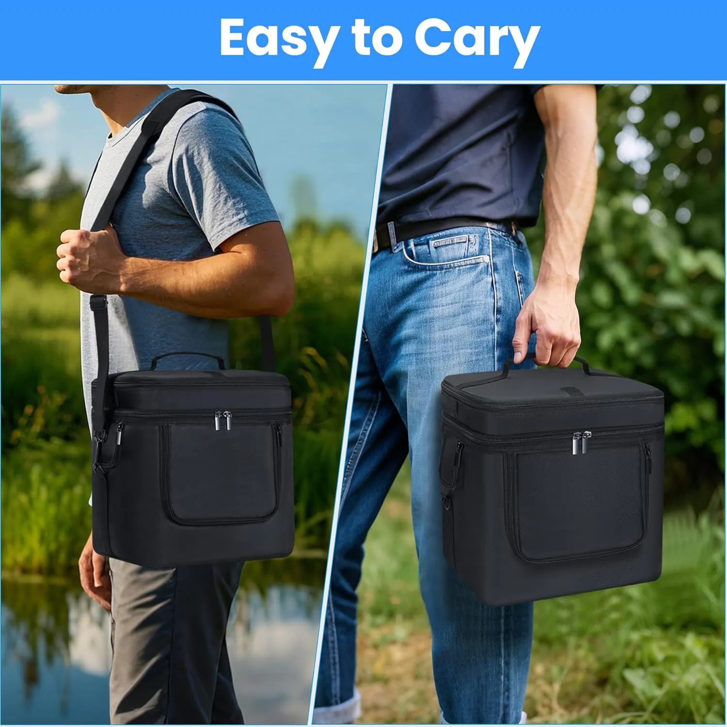 Carrying Bag Compatible with ECOFLOW River 2 Pro, Power Storage Bag with Adjustable Shoulder Strap, Soft Generator Cover with Side Zipper,28*27*23CM (Black, For River 2 Pro)
