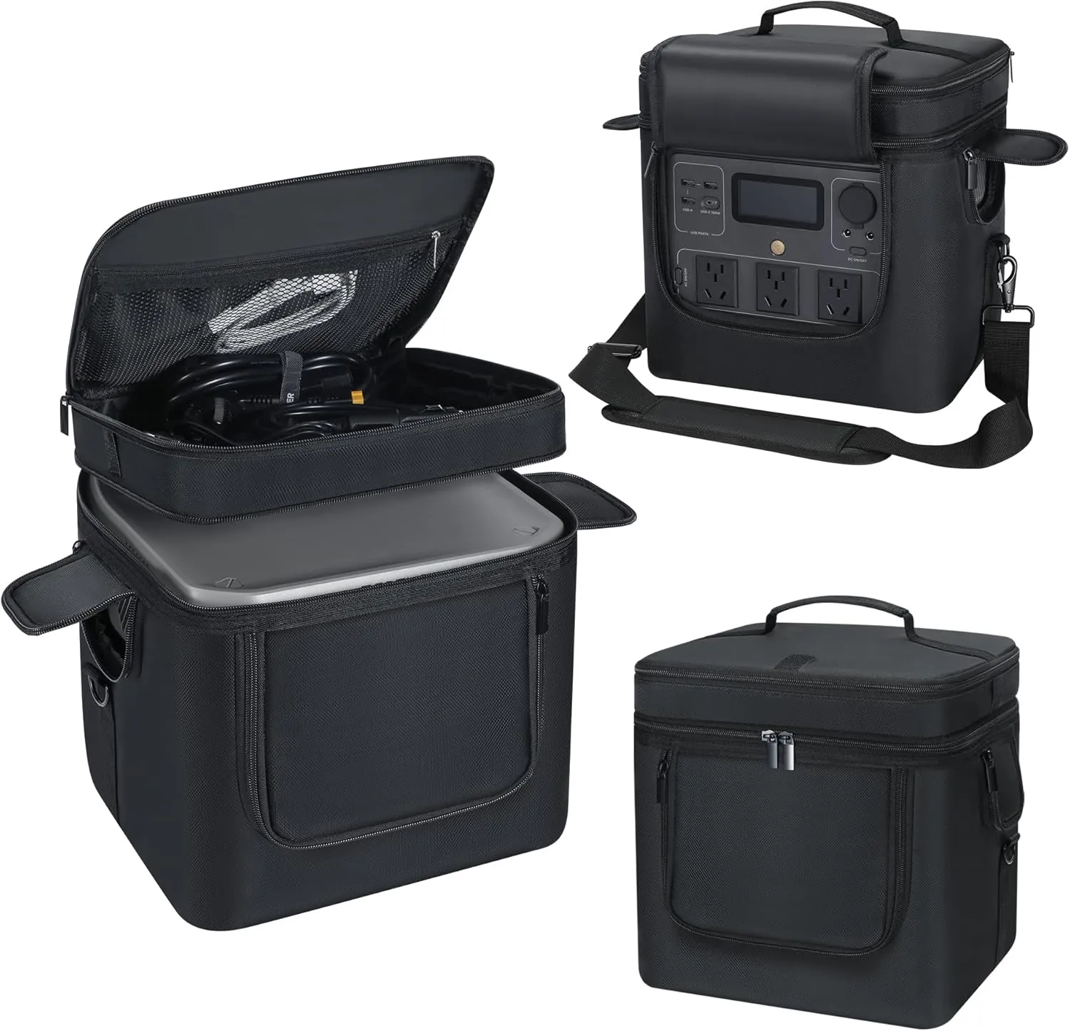 Carrying Bag Compatible with ECOFLOW River 2 Pro, Power Storage Bag with Adjustable Shoulder Strap, Soft Generator Cover with Side Zipper,28*27*23CM (Black, For River 2 Pro)