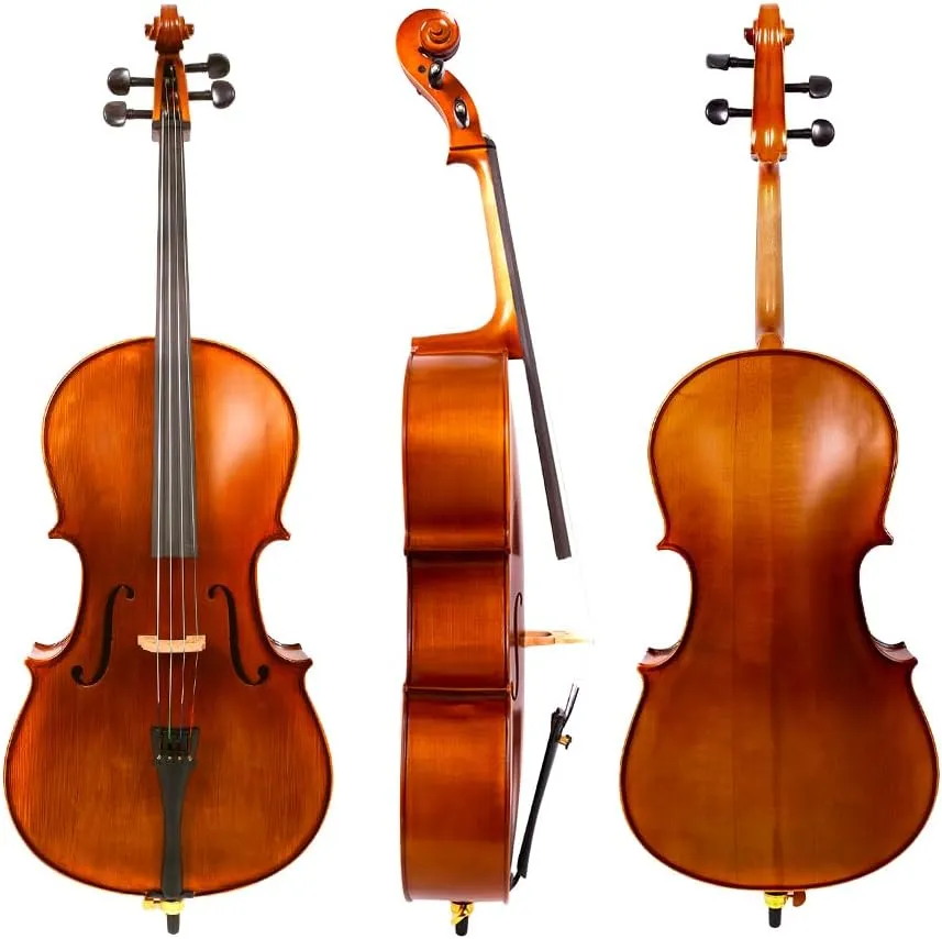 Cello 1/4 4 String Hand Made Cello Package Maple Wood Back and Side Wood Spruce Wood Top Ebony Wood Fingerboard Fittings with Bag and Advance Brazilwood Bow