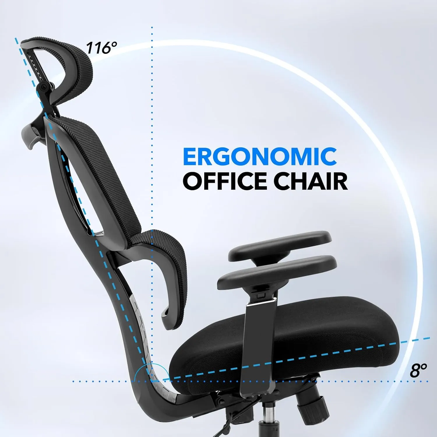 Chair Master Ergonomic High Back Mesh Office Chair, 3D Armrest, Adjustable Headrest, Variable Tilt (Nylon Casters)