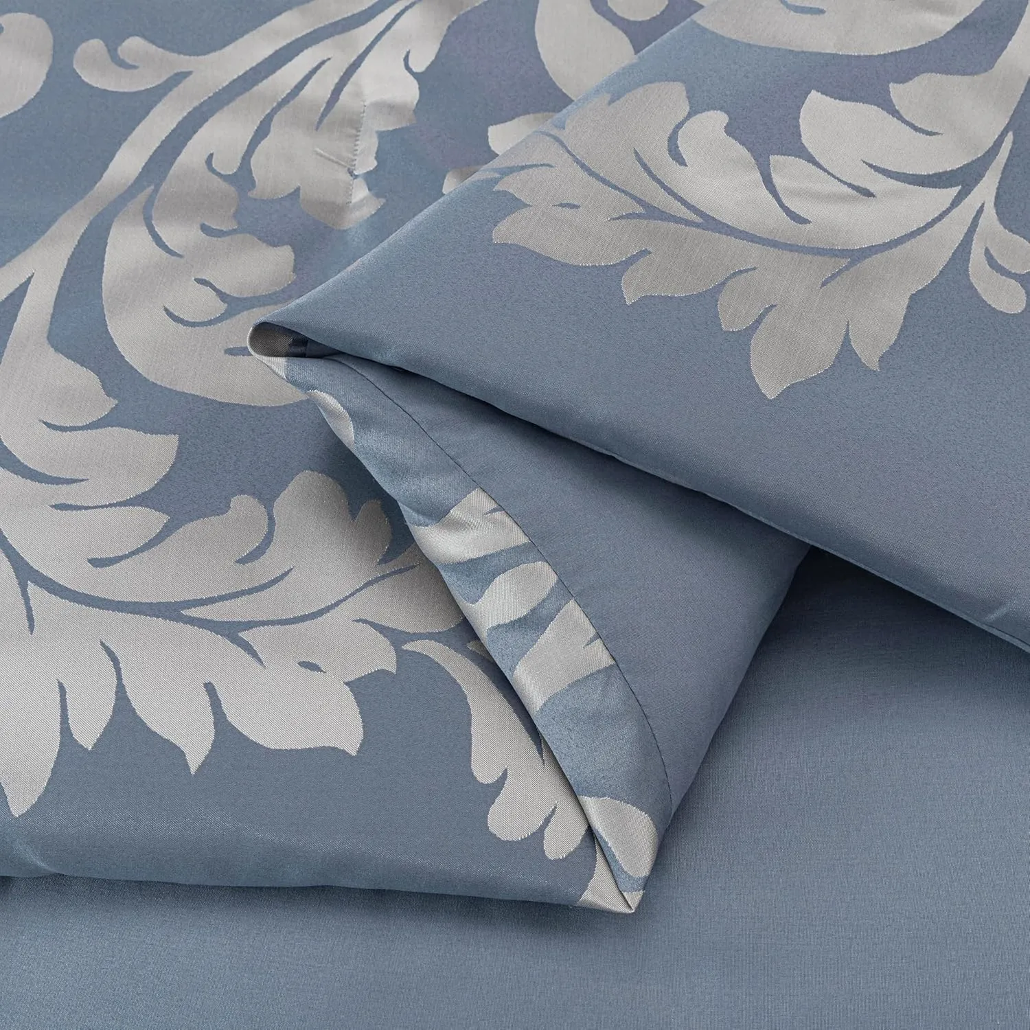 Chezmoi Collection Royale 7-Piece Jacquard Floral Comforter Set, Oversized Queen, Grayish Blue/Gray