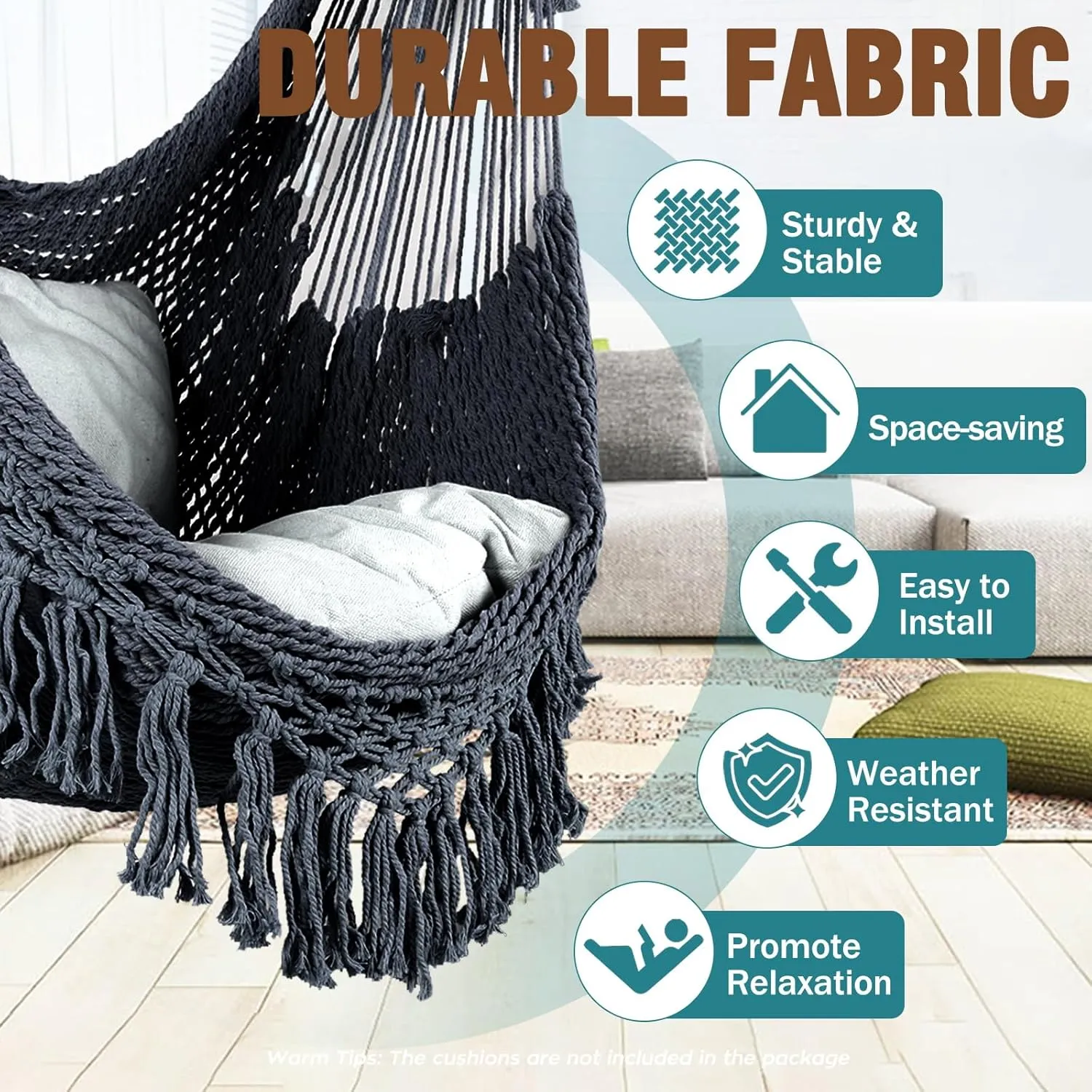 Chihee Hammock Chair Super Large Soft-Spun Cotton Rope Weaving Hanging Chair, Collapsible Strong Metal Spreader Bar Wide Seat Lace Stretch Swing Chairs Indoor Outdoor Garden Yard Theme Decoration