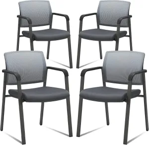 CLATINA Mesh Back Stacking Arm Chairs with Upholstered Fabric Seat and Ergonomic Lumber Support for Office School Church Guest Reception Grey (Gray-4 Pack)