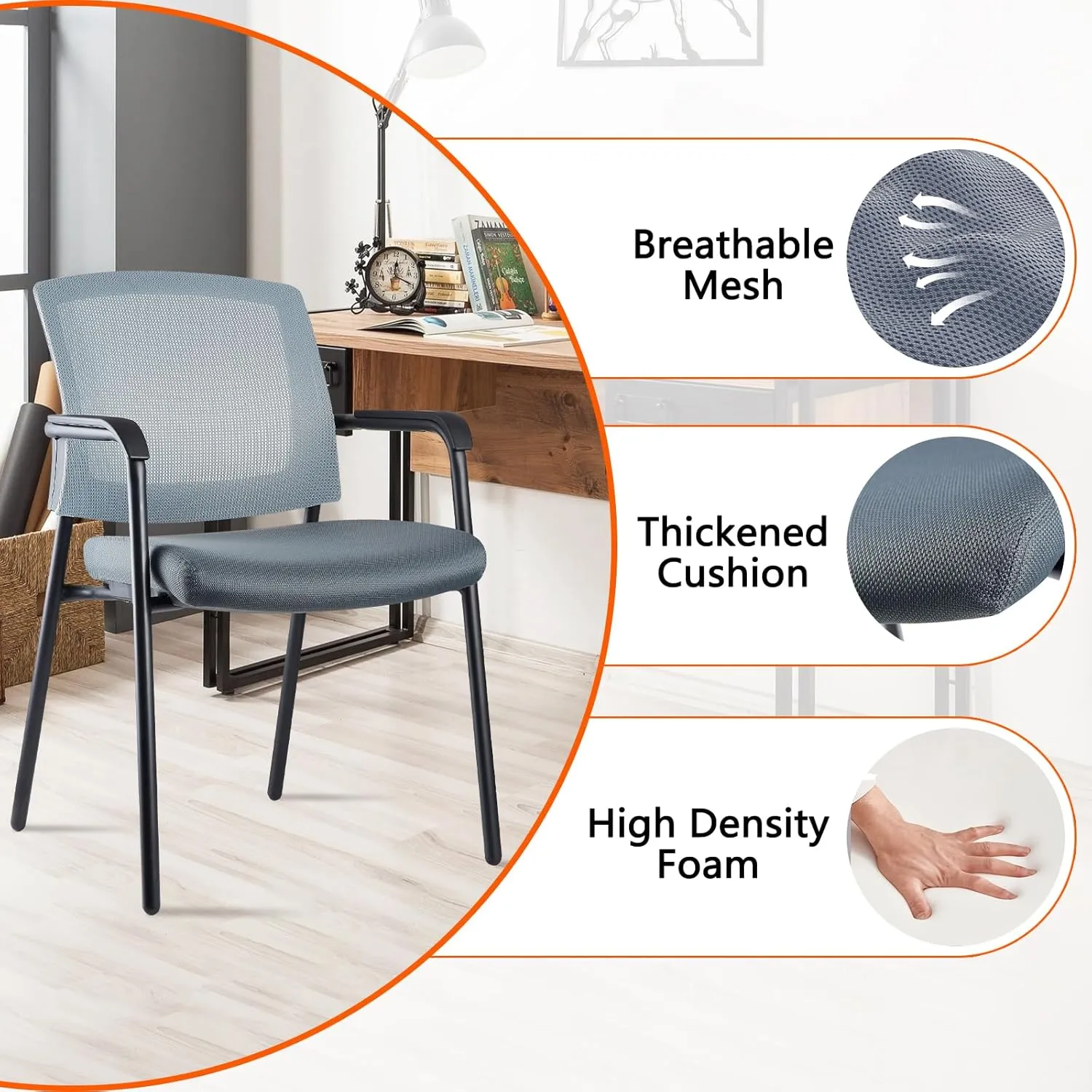 CLATINA Office Reception Guest Chair Mesh Back Stacking with Ergonomic Lumbar Support and Thickened Seat Cushion for Waiting Conference Room Gray 4 Pack