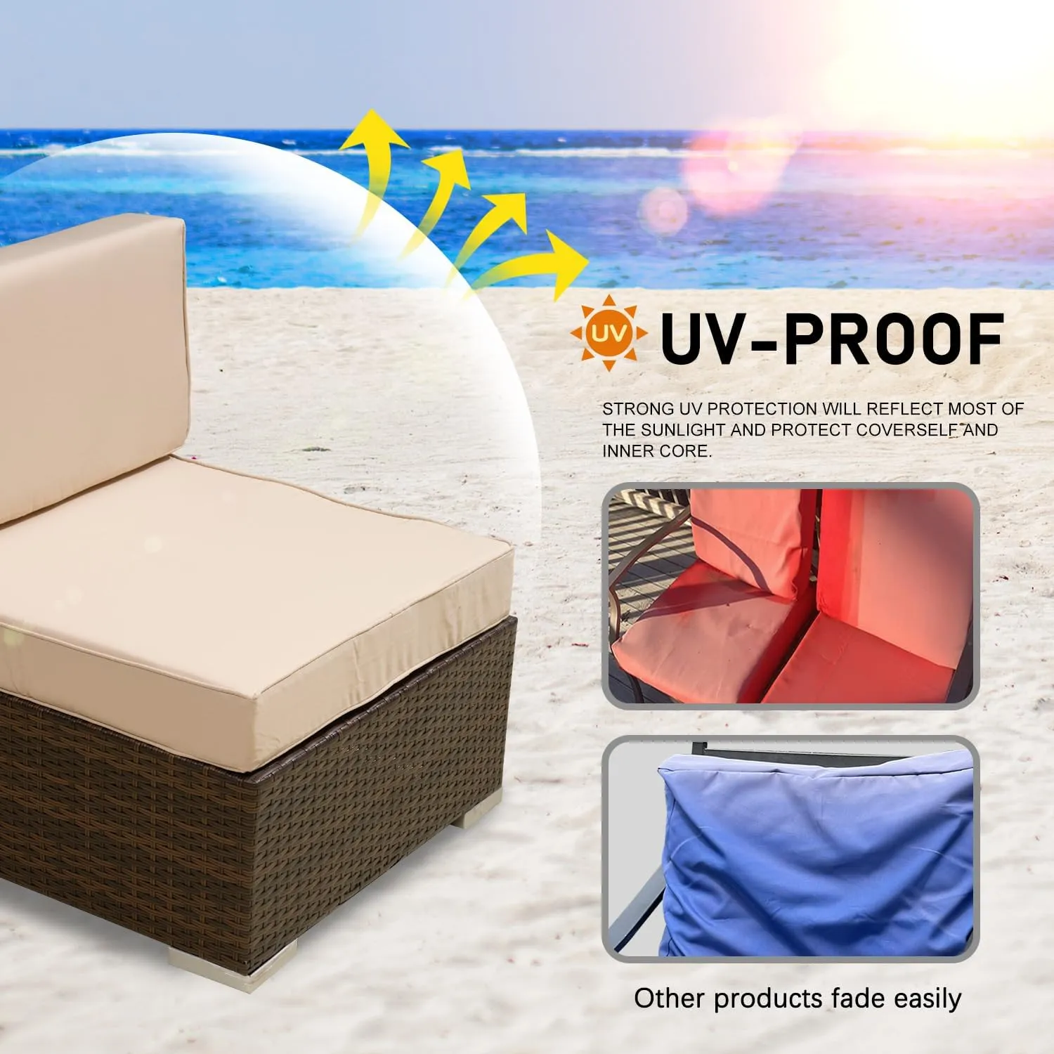 ClawsCover 14Pack Outdoor Patio Seat and Back Cushions Replacement Covers Fit for 7Pieces 6-Seater Wicker Rattan Sectional Couch Chair Furniture Set,Light Khaki-Include Cover Only (Small)