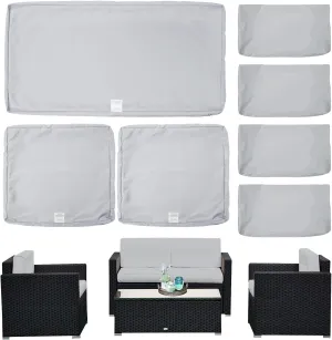 ClawsCover 7Pack Outdoor Seat and Back Cushions Replacement Covers Fits for 4-Seater 4Pieces Wicker Rattan Patio Conversation Set Sectional Couch Chair Furniture,Gray-Include Cover Only