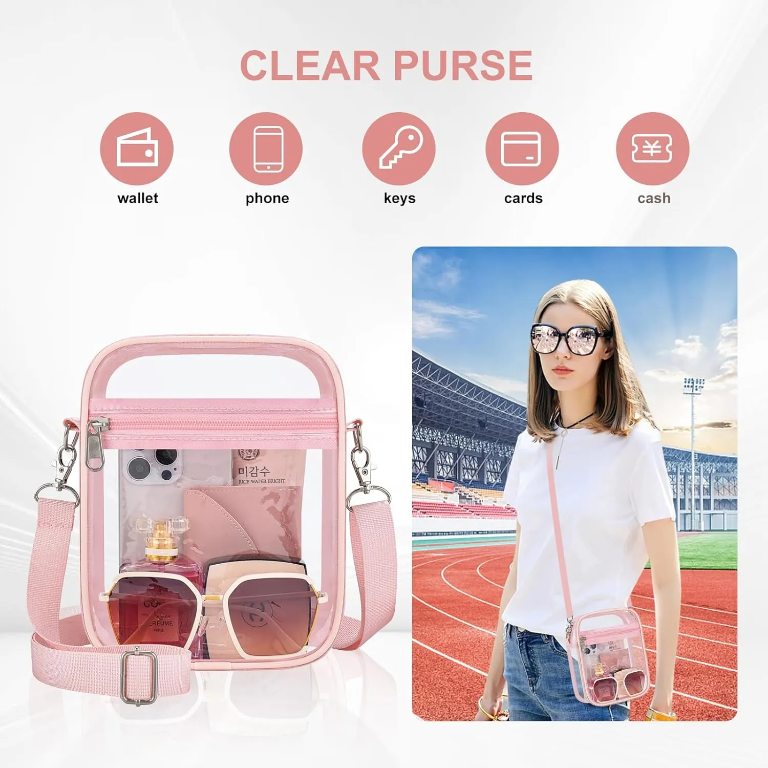 Clear Bag Stadium Approved Clear Purse for Women Clear Crossbody Bag for Stadium Events Concerts Festivals