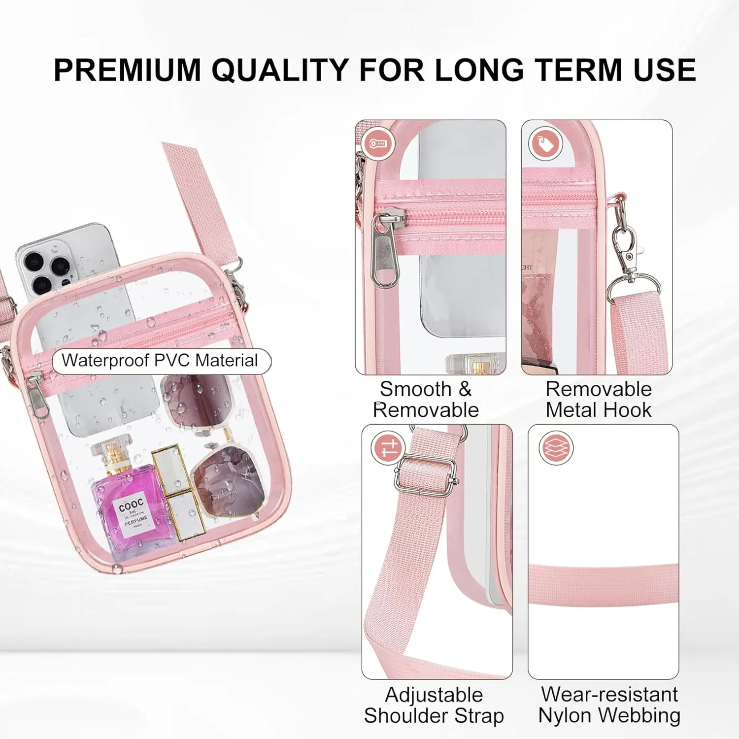 Clear Bag Stadium Approved Clear Purse for Women Clear Crossbody Bag for Stadium Events Concerts Festivals