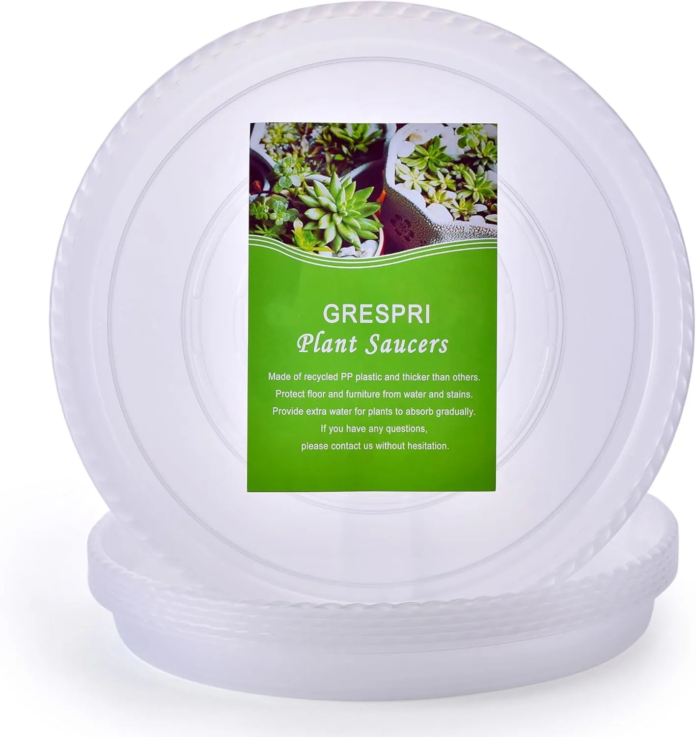 Clear Plant Saucers 14 Inches for Indoors and Outdoors, 6 Packs Heavy Duty Plastic Plant Trays with 12.5 Inches Bottom Diameter, 5 Gallon Grow Bag Saucer.