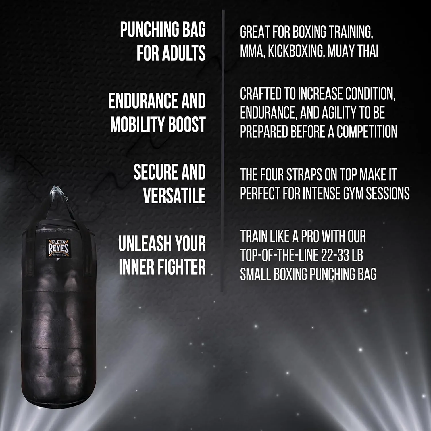 CLETO REYES Heavy Punching Bag for Adults Boxing Training Equipment, MMA, Kickboxing, Muay Thai, Leather, Small, Black