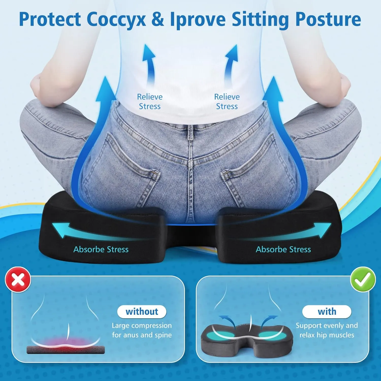 CloudBliss Cooling Gel Enhanced Office Chair Seat Cushion, Memory Foam Cushion for Long Sitting - Back, Sciatica, Coccyx, Tailbone Pain Relief Pillow - for Office, Gaming, Car, Fathers Day