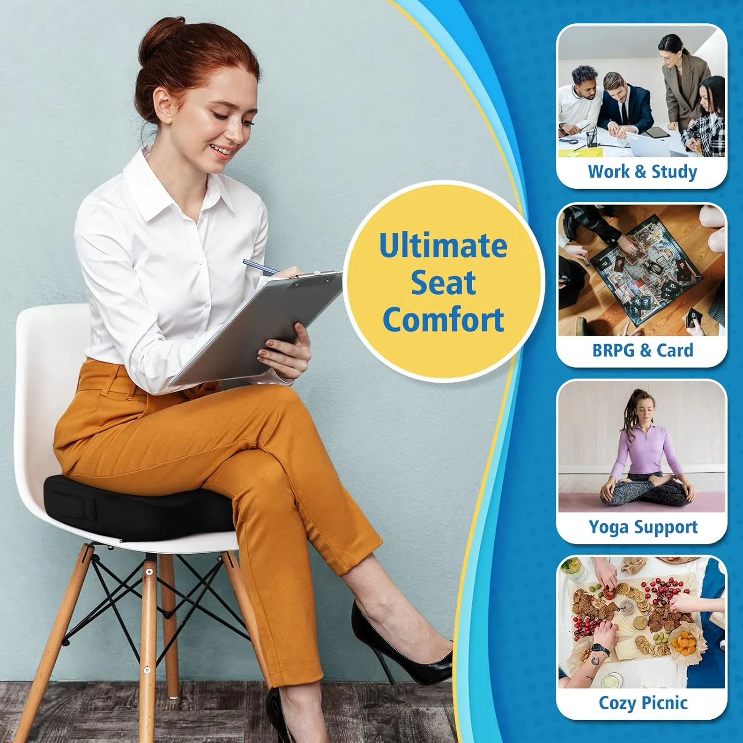 CloudBliss Cooling Gel Enhanced Office Chair Seat Cushion, Memory Foam Cushion for Long Sitting - Back, Sciatica, Coccyx, Tailbone Pain Relief Pillow - for Office, Gaming, Car, Fathers Day